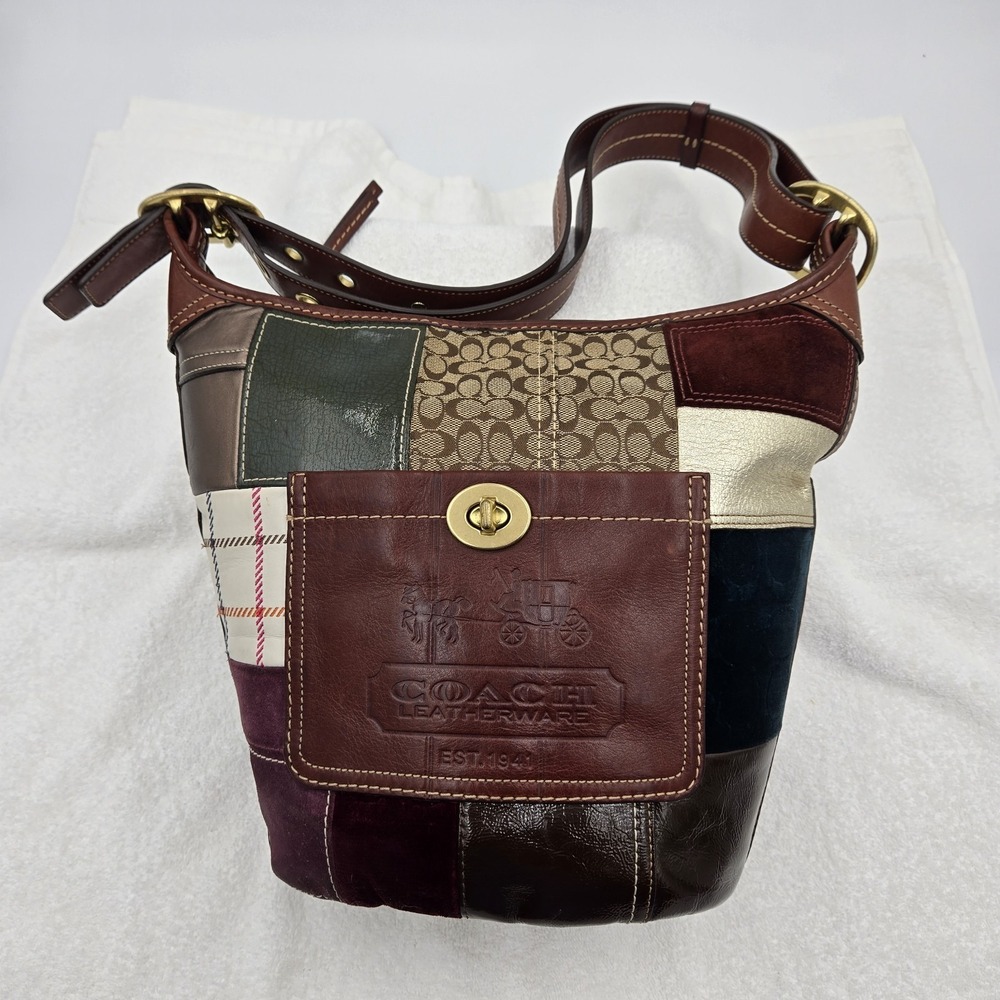 Vtg Coach Bleecker Legacy Holiday Patchwork Duffle Crossbody Shoulder Bag Purse - Picture 3 of 16